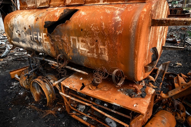 Free photo ruined vehicle russian's war in ukraine