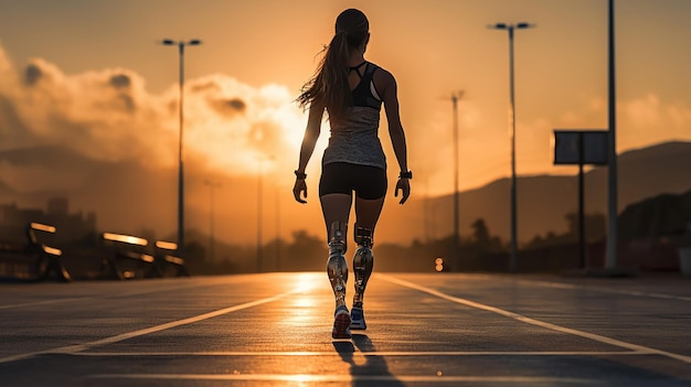 Free photo a runner with a prosthetic poised to start the race