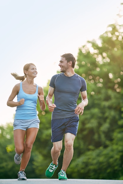 Runners training outdoors