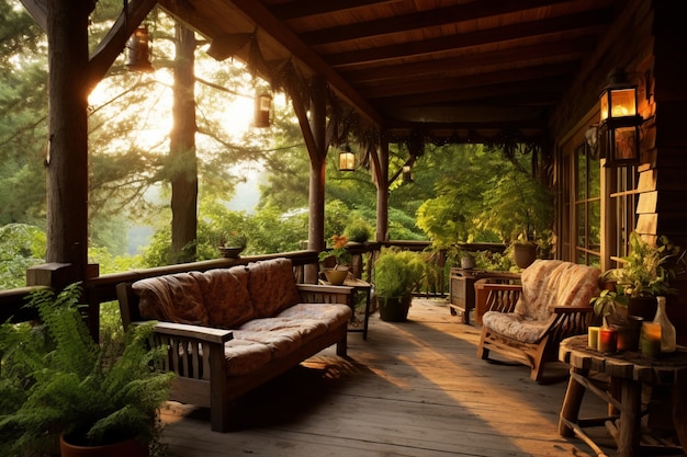 Rural patio with furniture and vegetation