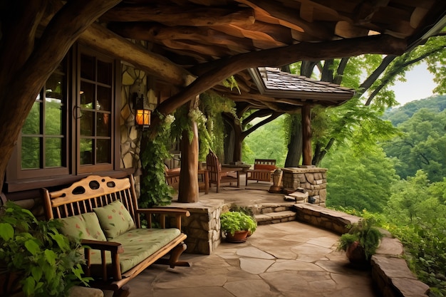 Free photo rural patio with furniture and vegetation