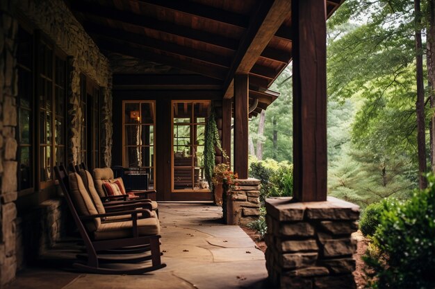 Rural patio with furniture and vegetation