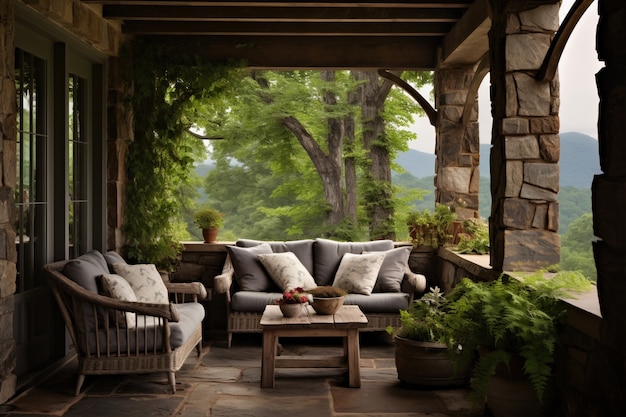 Free Photo rural patio with furniture and vegetation