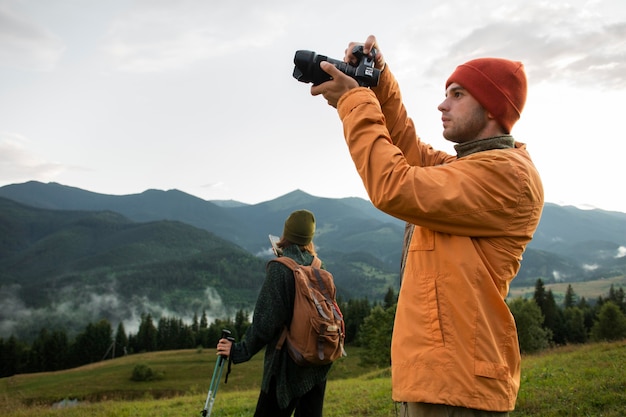 Rural travelers exploring in daylight