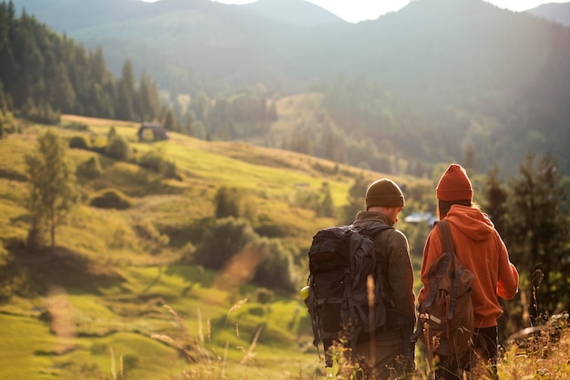 Free Photo rural travelers exploring the surroundings together