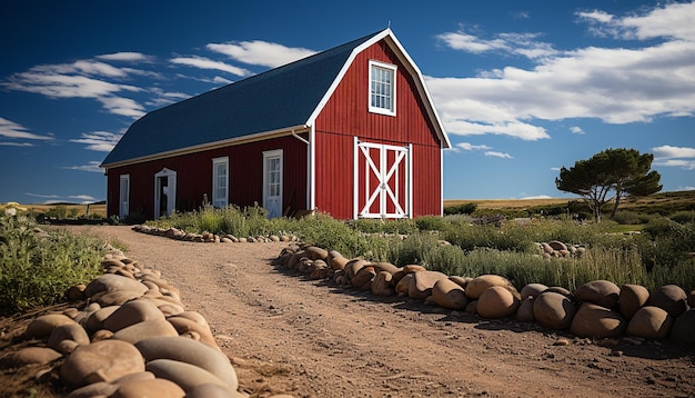 Free photo rustic barn on a remote farm surrounded by tranquil meadow generated by artificial intelligence