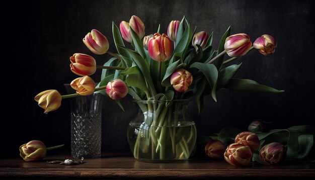 Rustic bouquet on wooden table colorful elegance generated by AI