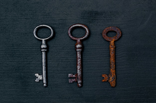 Free Photo rustic keys on wooden table