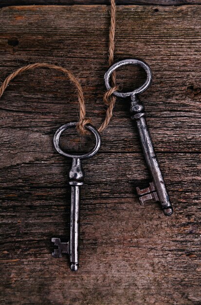 Rustic keys on wooden table