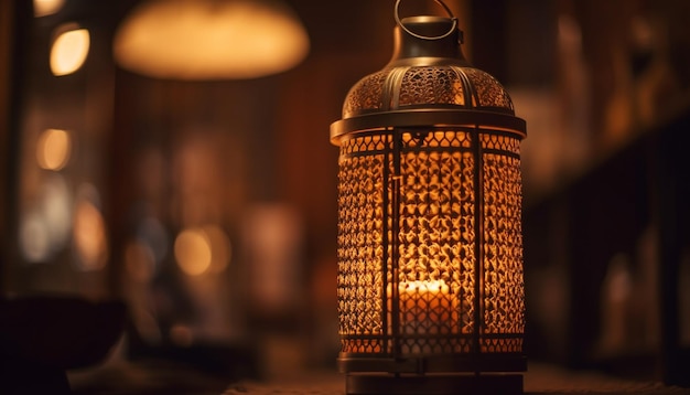 Free photo rustic lantern glows with old fashioned elegance outdoors generated by ai