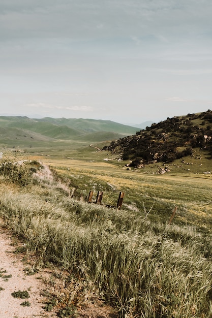 Rustic scenery of the beautiful countryside lowlands and hills