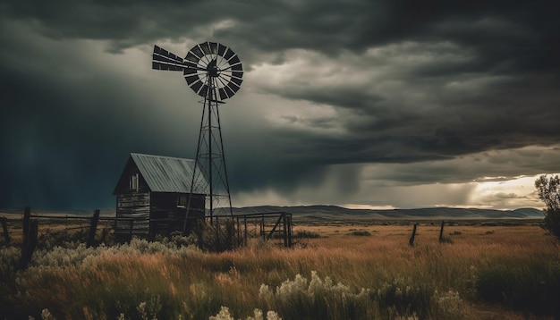 Free photo rustic windmill generates alternative energy on abandoned ranch in alberta generated by ai