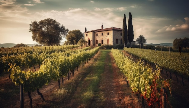 Rustic winery in Chianti region tranquil sunset generated by AI