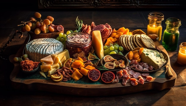 Free Photo rustic wood tray holds gourmet appetizers indoors generated by ai