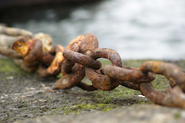 Free photo rusty chain on the floor