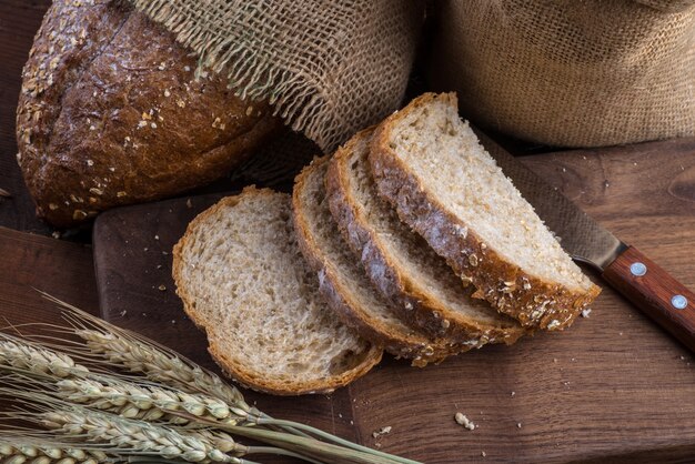 Rye sliced bread on the table