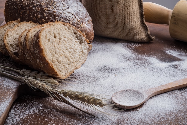 Rye sliced bread on the table