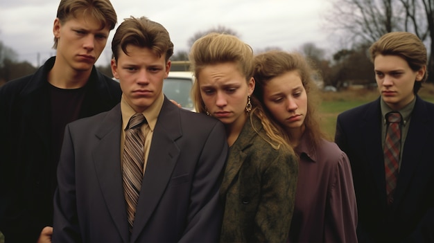 Sad family mourning at funeral