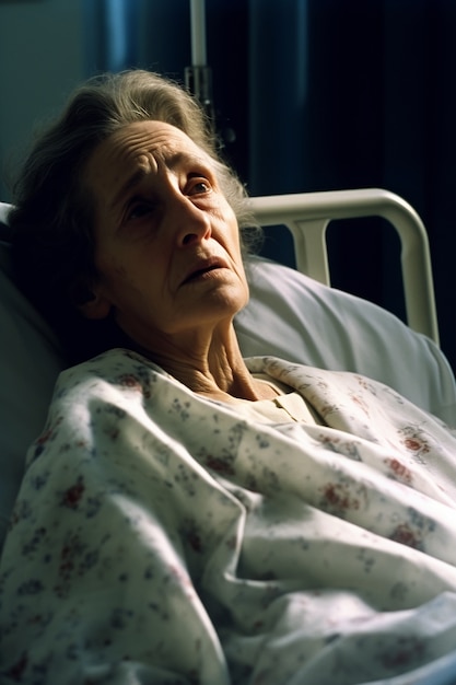 Free Photo sad grandma in hospital bed