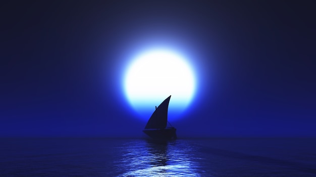 Free Photo sailboat illuminated by moon