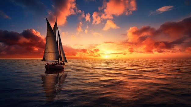 Free Photo sailing boat on the sea at sunsetsailing boat in the sea at sunset