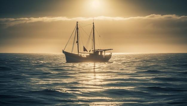 Free Photo sailing ship glides on tranquil water sunset paints horizon generated by artificial intelligence