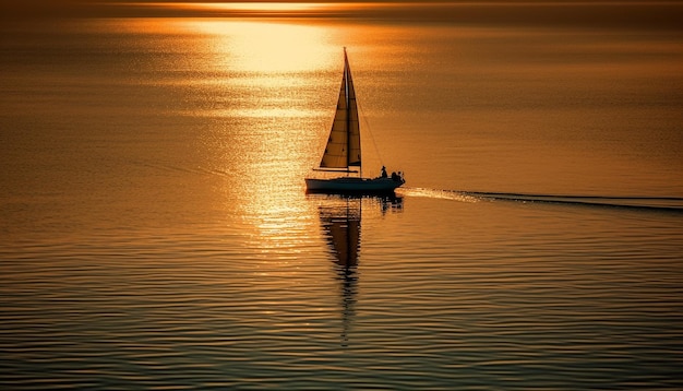 Sailing ship silhouette glides on tranquil water generated by AI