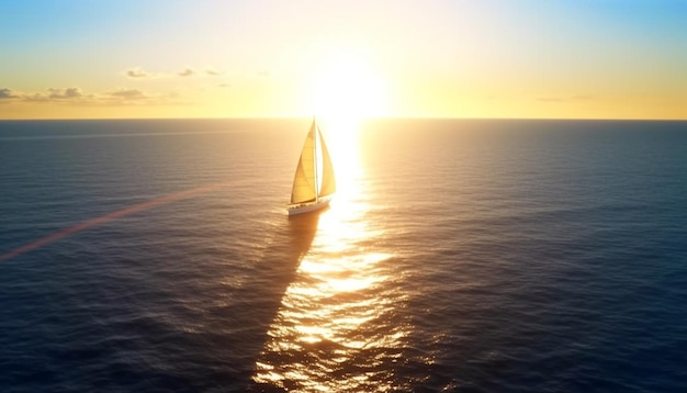 Sailing ship on tranquil seascape adventure in idyllic beauty generated by AI