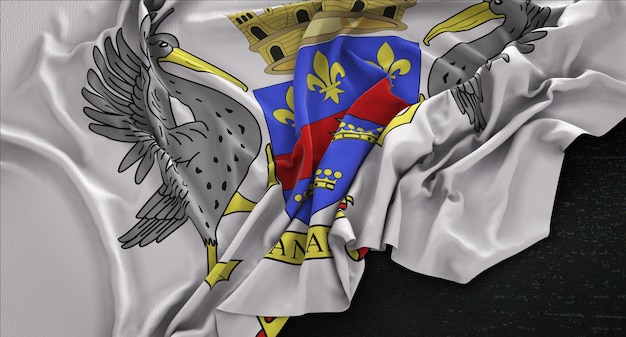 Saint Barthélemy Flag Wrinkled On Dark Background 3D Render