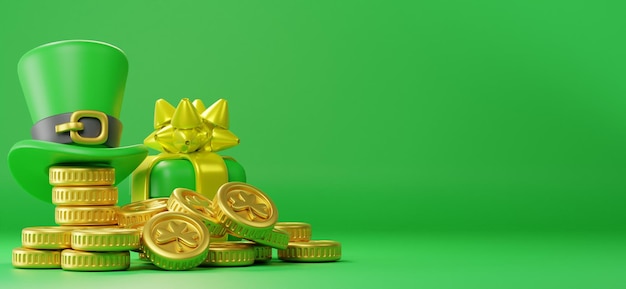 Free photo saint patricks day background with coins and gifts 3d illustration