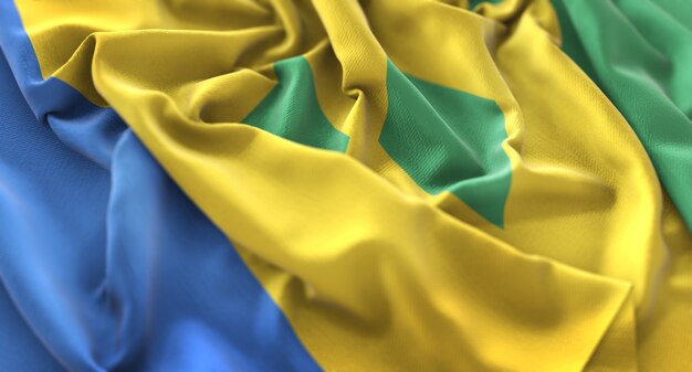 Saint Vincent and the Grenadines Flag Ruffled Beautifully Waving Macro Close-Up Shot