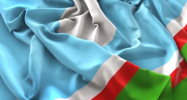 Sakha Republic Flag Ruffled Beautifully Waving Macro Close-Up Shot