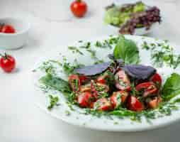 Free photo salad caprese with pesto sauce