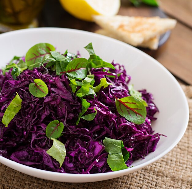 Free Photo salad of red cabbage with herbs