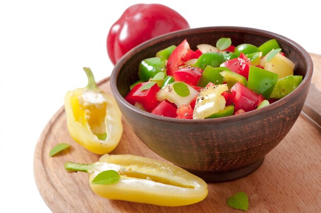 Salad of sweet colorful peppers with olive oil