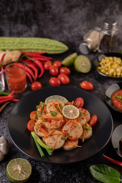 Salad Vietnamese Pork Sausage with Chilli, Lemon, Garlic, Tomato