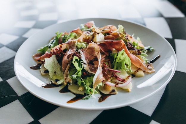 Salad on white plate