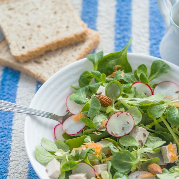 Free photo salad with radish and bread