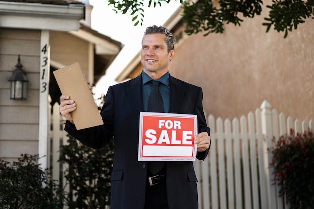 Free photo sale agent preparing for presenting house