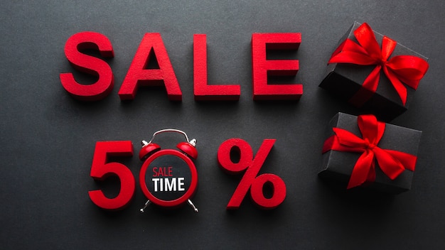 Sale fifty percent discount with clock