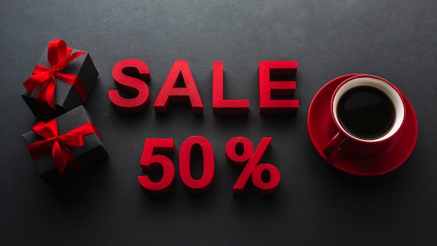 Sale fifty percent discount with coffee