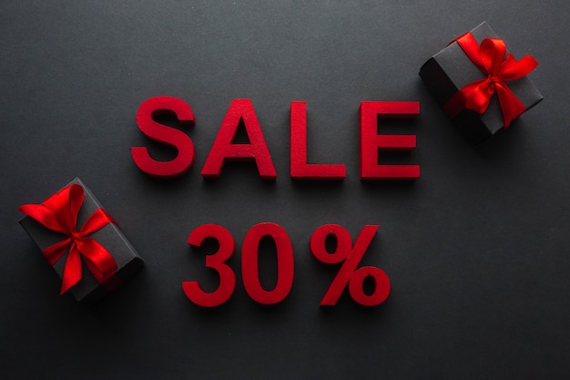 Sale with thirty percent discount and gifts