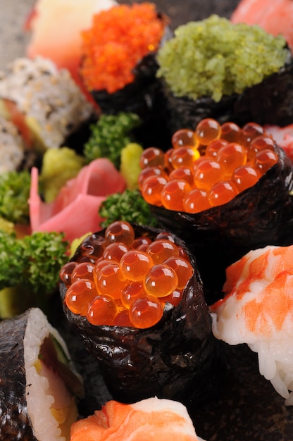 Free Photo salmon eggs with sushi