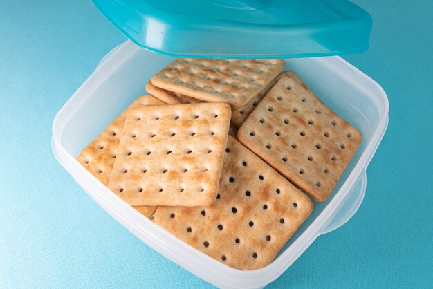 Salt crackers on the blue background