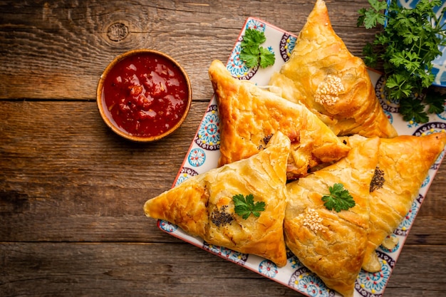 Free photo samsa or samosas with meat