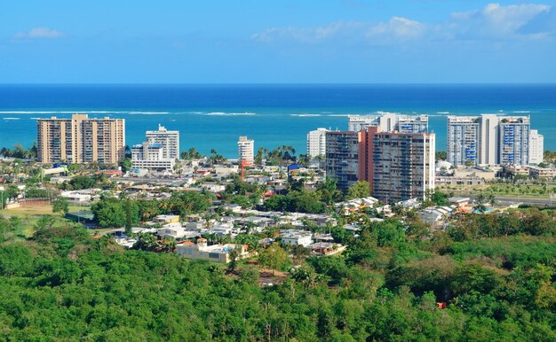 San Juan aerial view with blue sky and sea. Puerto Rico.