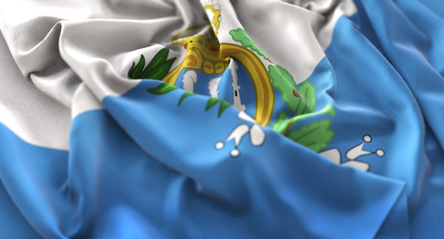 Free photo san marino flag ruffled beautifully waving macro close-up shot