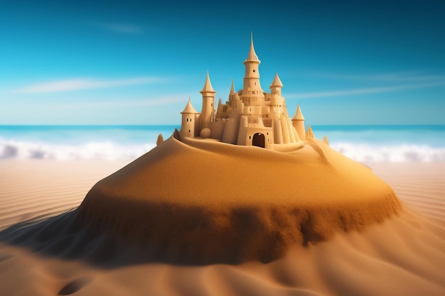 Free photo sand castle on a hill in the sky