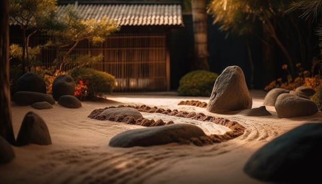 A sand sculpture in the sand with a tree in the background