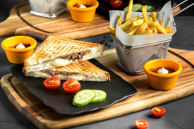 Sandwich with vegetables on the table